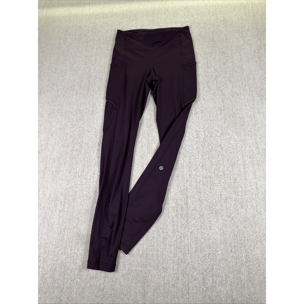 Lululemon Leggings Women 4 Burgundy High Rise Pockets Ankle Athletic Solid